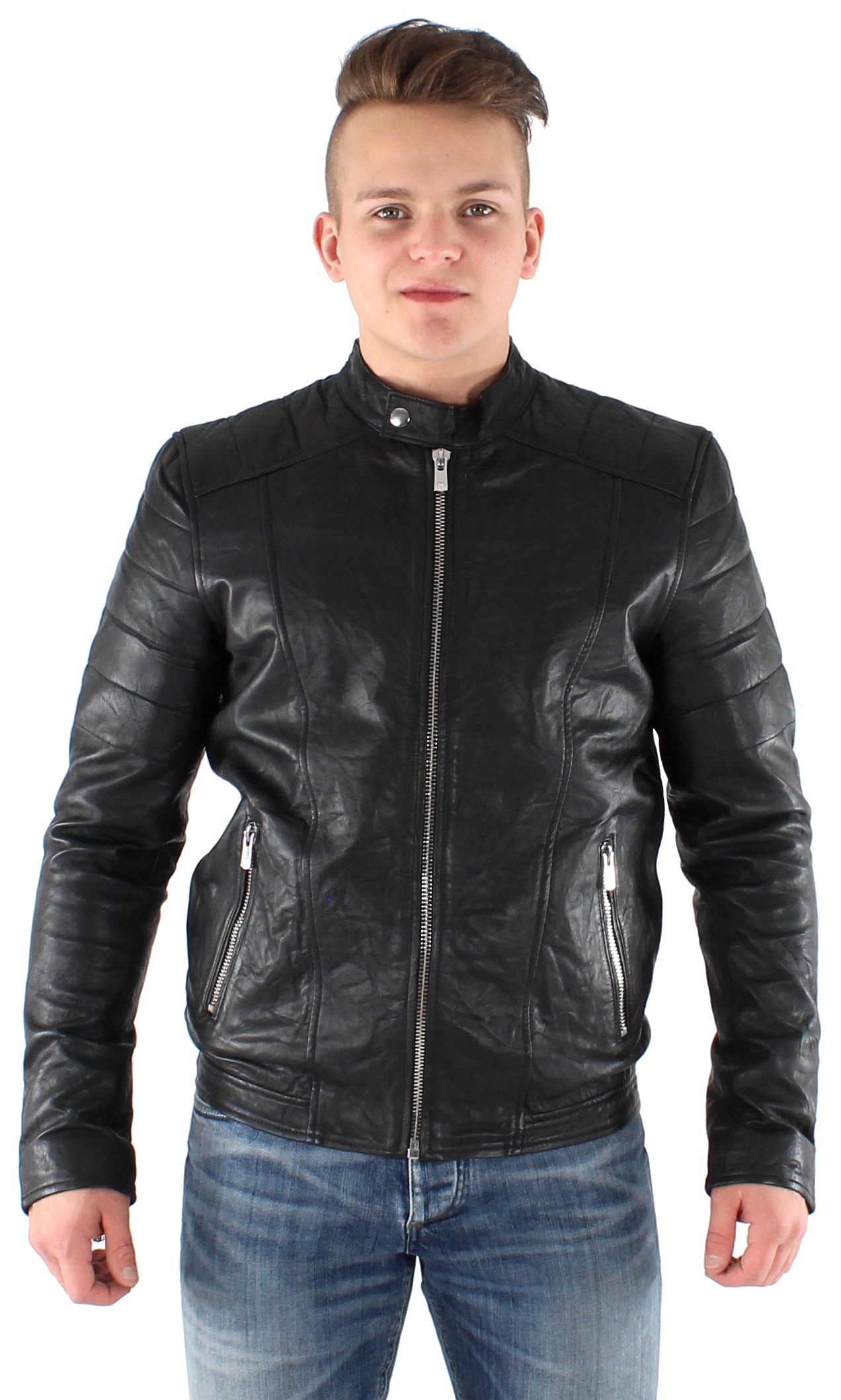 Jack and jones leather jacket price best sale