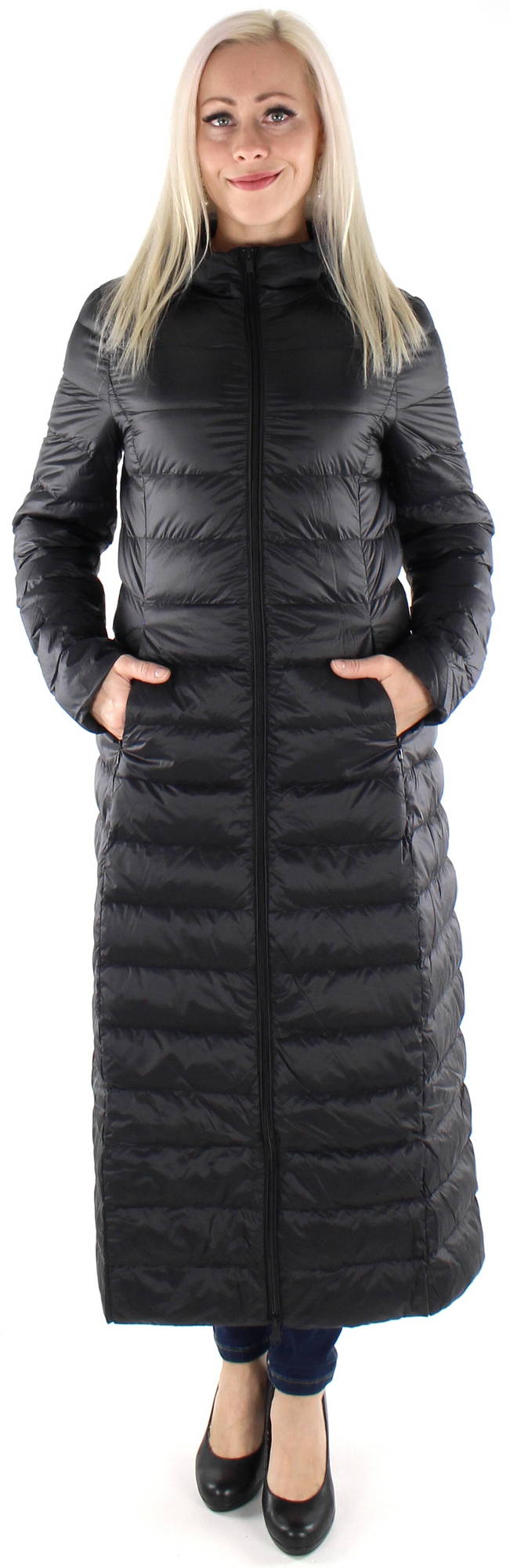 manya new long light down jacket black