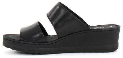 black leather wedge mules