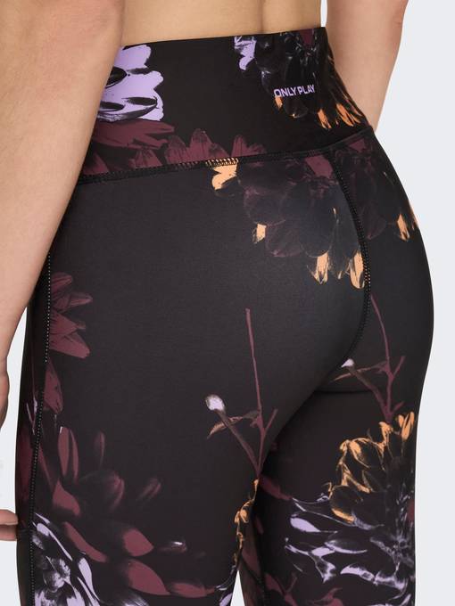 Plus Size Flower Print Leggings - Black