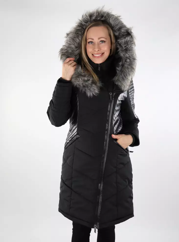 Only women s winter coat New Linette Fur Hood black grey fur