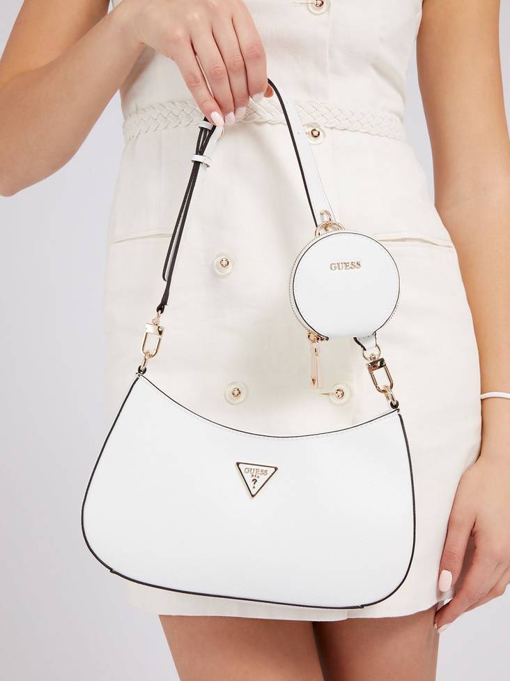 guess alexie shoulder bag white